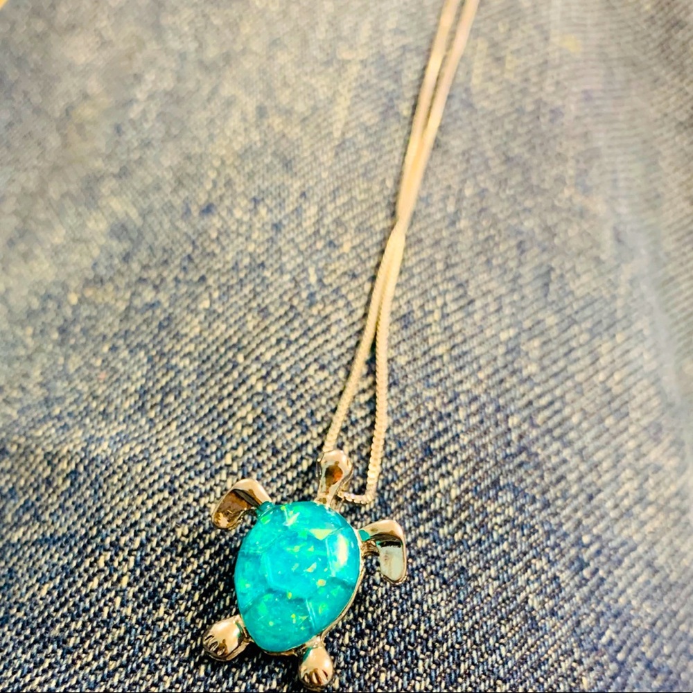 925 Sterling Silver and Fire Opal Turtle Necklace